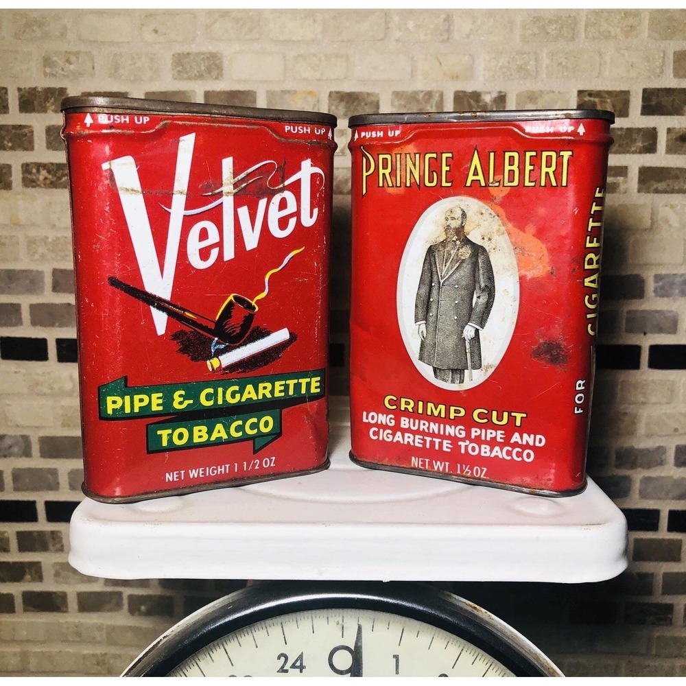 Vintage Prince Albert‎ Crimp Cut Pipe and Velvet Pipe & Cigarette Tobacco Tin